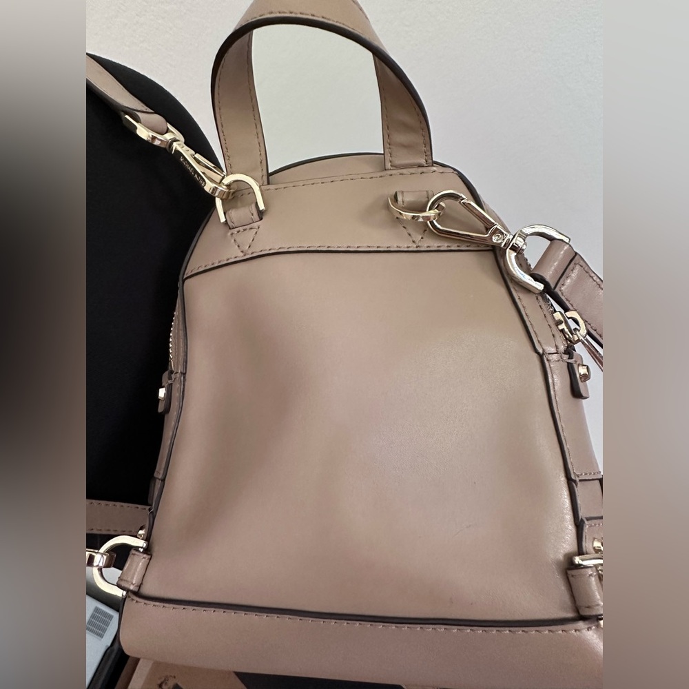 Michael Kors Rhea Studded Leather Mini Backpack in Taupe - Picture 8 of 16